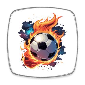 Ballon de football volant avec des flammes. - Magnet carré - blanc - Devant
