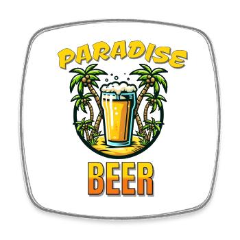 Tropisches Paradies Bierliebhaber Palme Sonnenuntergang TEE - Viereckiger Kühlschrankmagnet - Weiß - Vorne