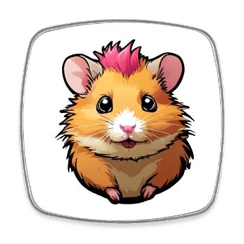 Funny hamster with pink mane - Square fridge magnet - white - Front