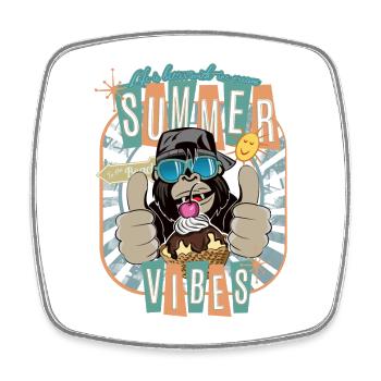 Gorilla Monkey Summer Ice Cream Summer Vibes - Square fridge magnet - white - Front