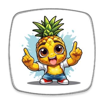 Ananas mit Guter Laune - Viereckiger Kühlschrankmagnet - Weiß - Vorne