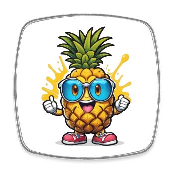 Lustige Ananas mit Brille - Viereckiger Kühlschrankmagnet - Weiß - Vorne