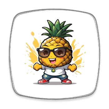 Funny pineapple with sunglasses - Square fridge magnet - white - Front
