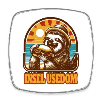faultier Usedom T-Shirt – Ostsee Streetwear Design - Viereckiger Kühlschrankmagnet - Weiß - Vorne