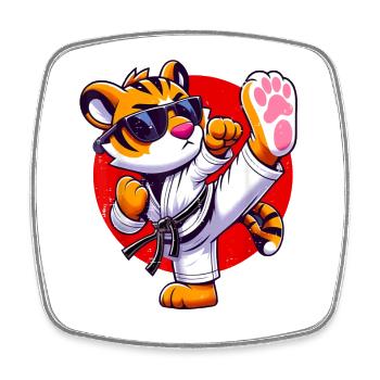 Tigre Karate Style Illustration - Magnet carré - blanc - Devant