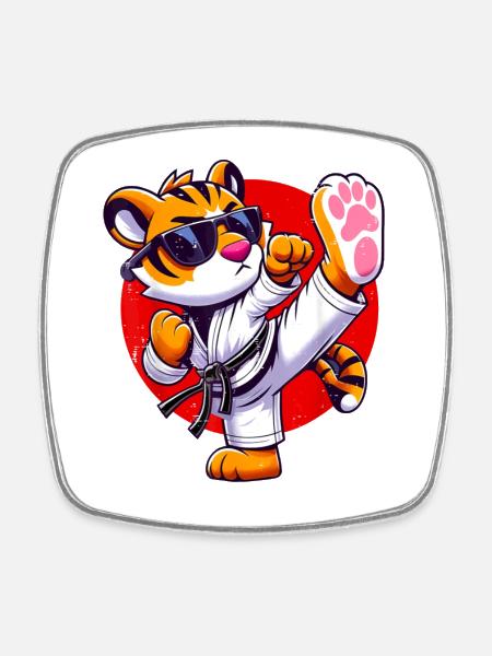 Tigre Karate Style Illustration - Magnet carré - blanc