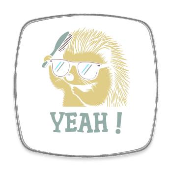 Coole Igel-Sonnenbrillenbürste - Viereckiger Kühlschrankmagnet - Weiß - Vorne