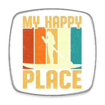 My Happy Place Girl Paddle Board Retro Vintage - Square fridge magnet - white - Front