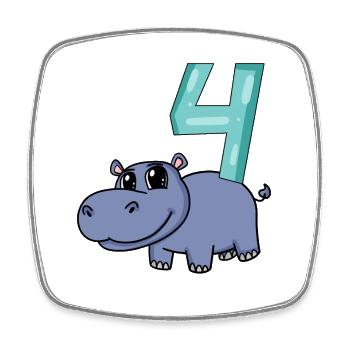 Motif 4ème anniversaire Hippopotame - Quatre ans - Magnet carré - blanc - Devant