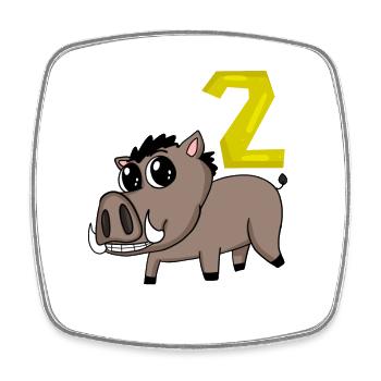 2nd Birthday Motif Wild Boar - Two Years Old - Square fridge magnet - white - Front