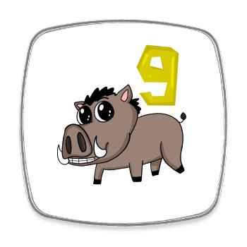 9th Birthday Motif Wild Boar - Nine Years Old - Square fridge magnet - white - Front