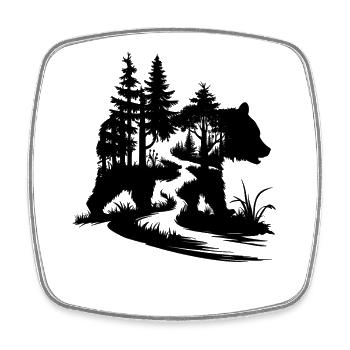 Silhouette d’ours Chemin forestier Art en plein air - Magnet carré - blanc - Devant