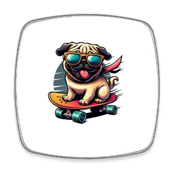 Skater Mops Hund - Viereckiger Kühlschrankmagnet - Weiß - Vorne