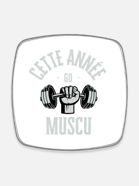 Cette année go muscu - Magnet carré - blanc