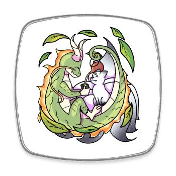 Drache & Fuchs Japan Art - Viereckiger Kühlschrankmagnet - Weiß - Vorne