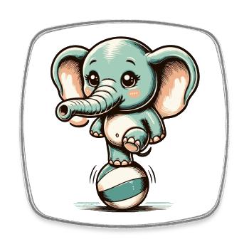 niedlicher Cartoon-Elefant auf Gymnastikball - Viereckiger Kühlschrankmagnet - Weiß - Vorne