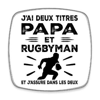 I have two titles: Dad and Rugby Man, Passionate Rugby - Square fridge magnet - white - Front