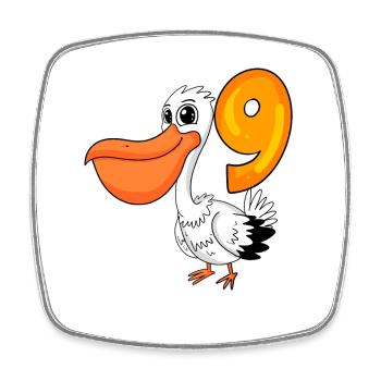 9ème anniversaire motif pélican - neuf ans - Magnet carré - blanc - Devant