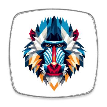 Motif coloré et géométrique de polygones de singe mandrill - Magnet carré - blanc - Devant