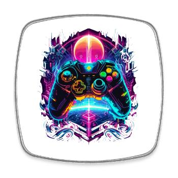 Manette de jeu rétro Cyberpunk vibrante - Magnet carré - blanc - Devant