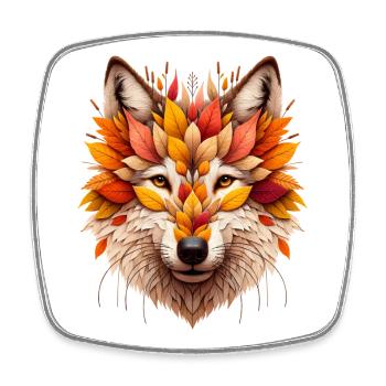 Grand loup, conçu à partir de différentes feuilles - Magnet carré - blanc - Devant