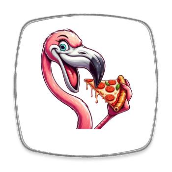 Funny flamingo pizza pizza lover fast food - Square fridge magnet - white - Front