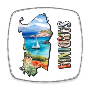 Carte à l’aquarelle Sardaigne - Magnet carré - blanc - Devant