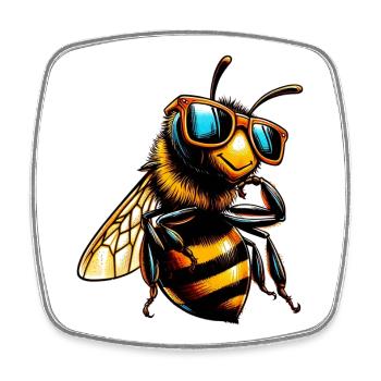 Bee with Sunglasses - Square fridge magnet - white - Front