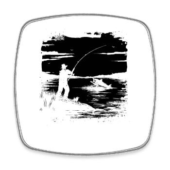 Fishing Sketch - Square fridge magnet - white - Front