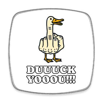 Drôle de canard Vous doigt d’honneur canard attitude humour - Magnet carré - blanc - Devant