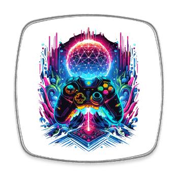Synthwave Cyberpunk Gaming Controller - Viereckiger Kühlschrankmagnet - Weiß - Vorne