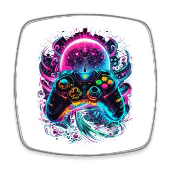 Synthwave Cyberpunk Gaming Controller - Viereckiger Kühlschrankmagnet - Weiß - Vorne