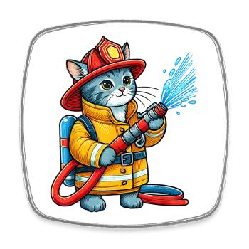 Firefighter Kitten Splash - Square fridge magnet - white - Front