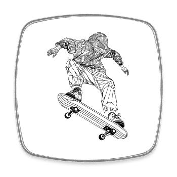 Skateboarder Line Drawing - Square fridge magnet - white - Front