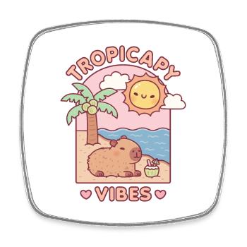 Cute Capybara Chilling On Beach Tropicapy Vibes - Square fridge magnet - white - Front