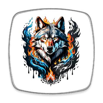 Majestic wolf head surrounded by flames and water - Square fridge magnet - white - Front