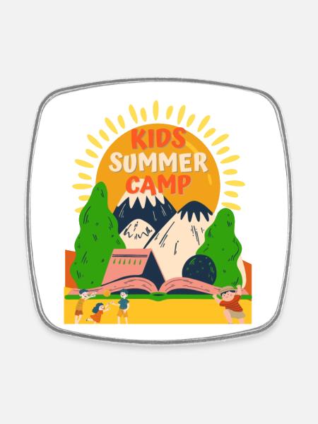 Kids Summer Camp Sunrise - Square fridge magnet - white