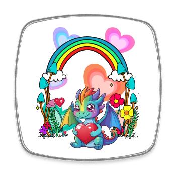 Rainbow Dragon Dragon Heart Birthday Kids - Square fridge magnet - white - Front