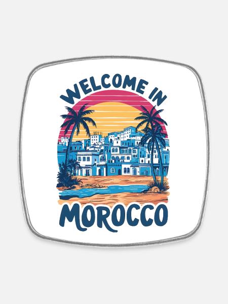 Coucher de soleil sur le village marocain - Magnet carré - blanc