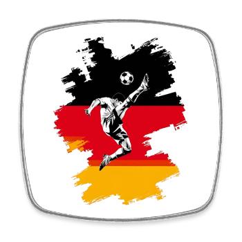 Dynamische Fußball-Action auf deutscher Flagge - Viereckiger Kühlschrankmagnet - Weiß - Vorne