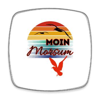 Moin Morsum avec mouette dans le style rétro-Sylt-Morsum - Magnet carré - blanc - Devant