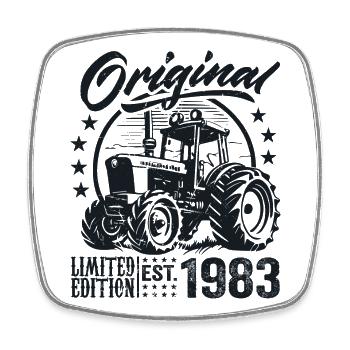 Original 1983 Geburtstag 1983 Farmer Traktor - Viereckiger Kühlschrankmagnet - Weiß - Vorne
