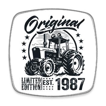 Original 1987 Geburtstag 1987 Farmer Traktor - Viereckiger Kühlschrankmagnet - Weiß - Vorne