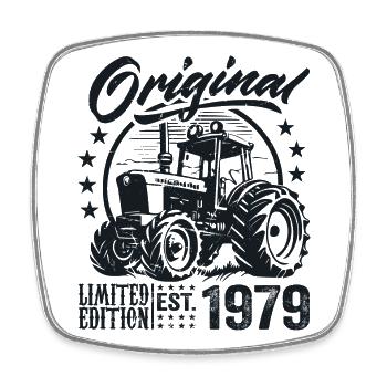 Original 1979 Anniversaire 1979 Fermier Tracteur - Magnet carré - blanc - Devant