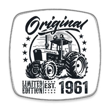 Original 1961 Geburtstag 1961 Farmer Traktor - Viereckiger Kühlschrankmagnet - Weiß - Vorne