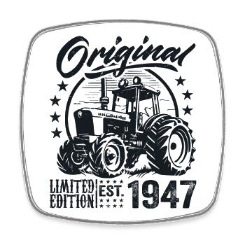 Original 1947 Birthday 1947 Farmer Tractor - Square fridge magnet - white - Front