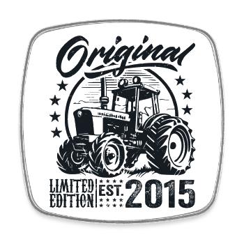 Original 2015 Anniversaire 2015 Fermier Tracteur - Magnet carré - blanc - Devant