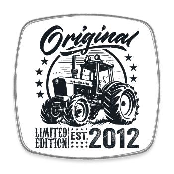Original 2012 Jubiläum 2012 Farmer Traktor - Viereckiger Kühlschrankmagnet - Weiß - Vorne