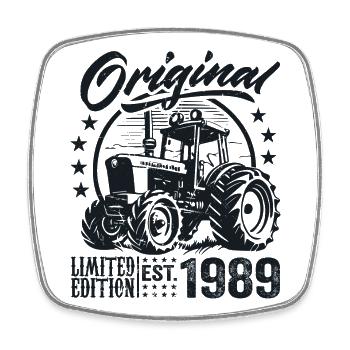 Original 1989 Anniversaire 1989 Fermier Tracteur - Magnet carré - blanc - Devant