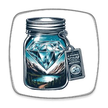 Nature mountain landscape with diamond in mason jar - Square fridge magnet - white - Front